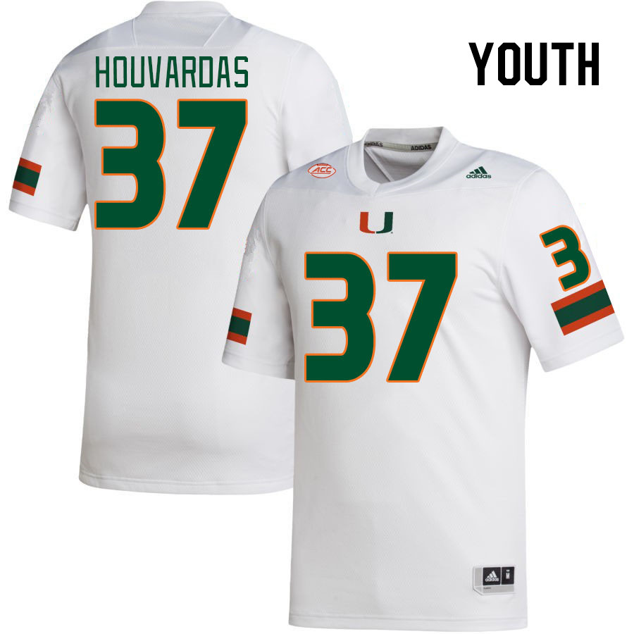 Youth #37 Emmanuel Houvardas Miami Hurricanes College Football Jerseys Stitched-White - Click Image to Close
